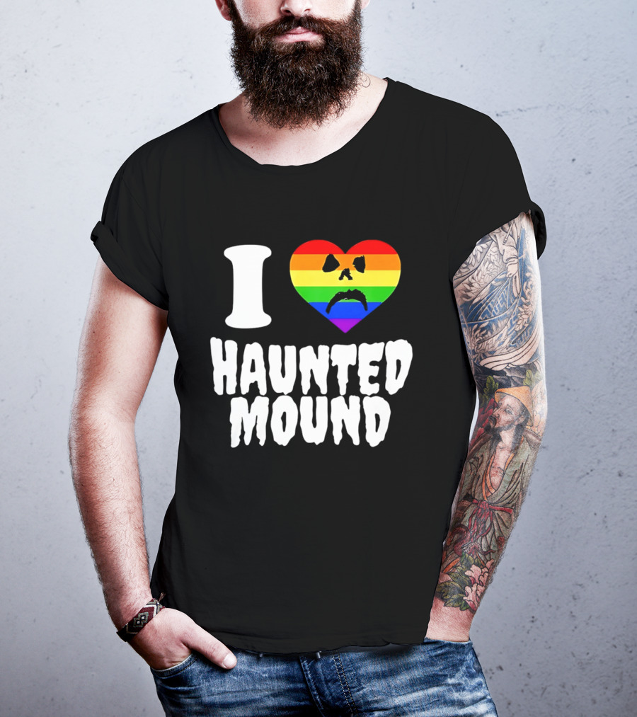 I Love Haunted Mound Rainbow Heart Face T-Shirt