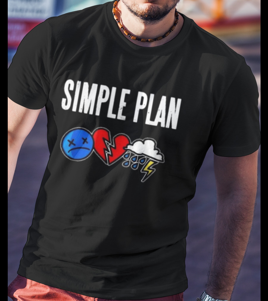 Simple Plan Tour 2026 Emojis Sad Face Broken Heart Storm Cloud T-Shirt