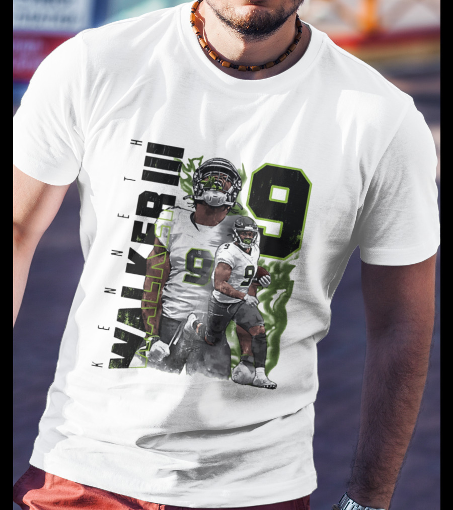 Kenneth Walker III Neon Aura Seattle Seahawks Number 9 T-Shirt