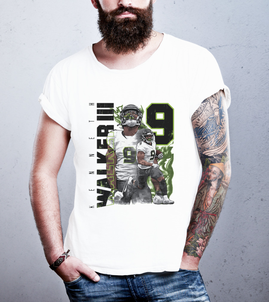Kenneth Walker III Neon Aura Seattle Seahawks Number 9 T-Shirt