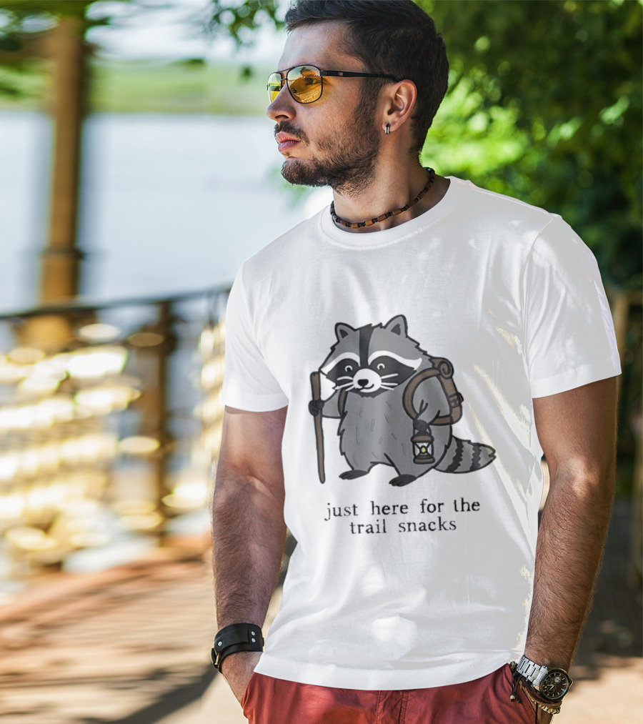 Raccoon Hiking Just Here For The Trail Snacks Nature Lover T-Shirt