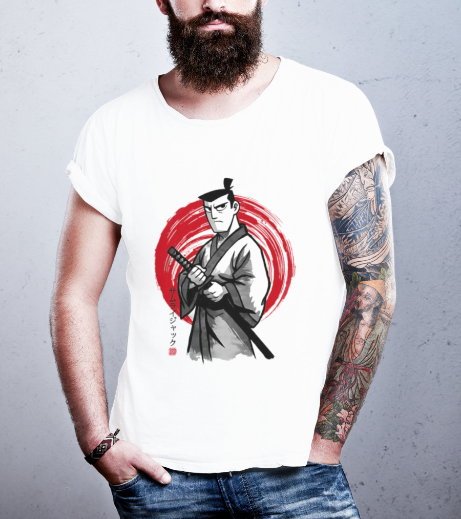 Samurai Jack Sumi E Art Red Circle Japanese Kanji T-Shirt