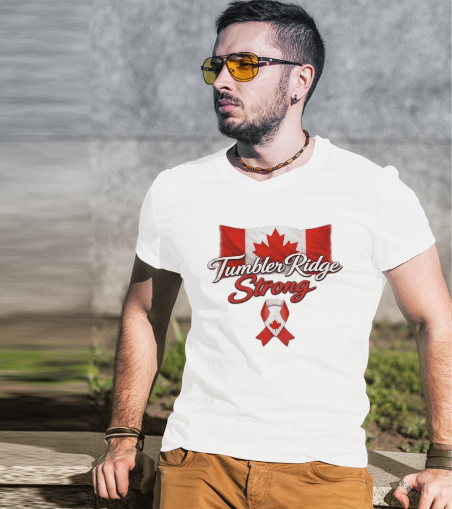 Tumbler Ridge Strong Canada Maple Leaf Ribbon T-Shirt