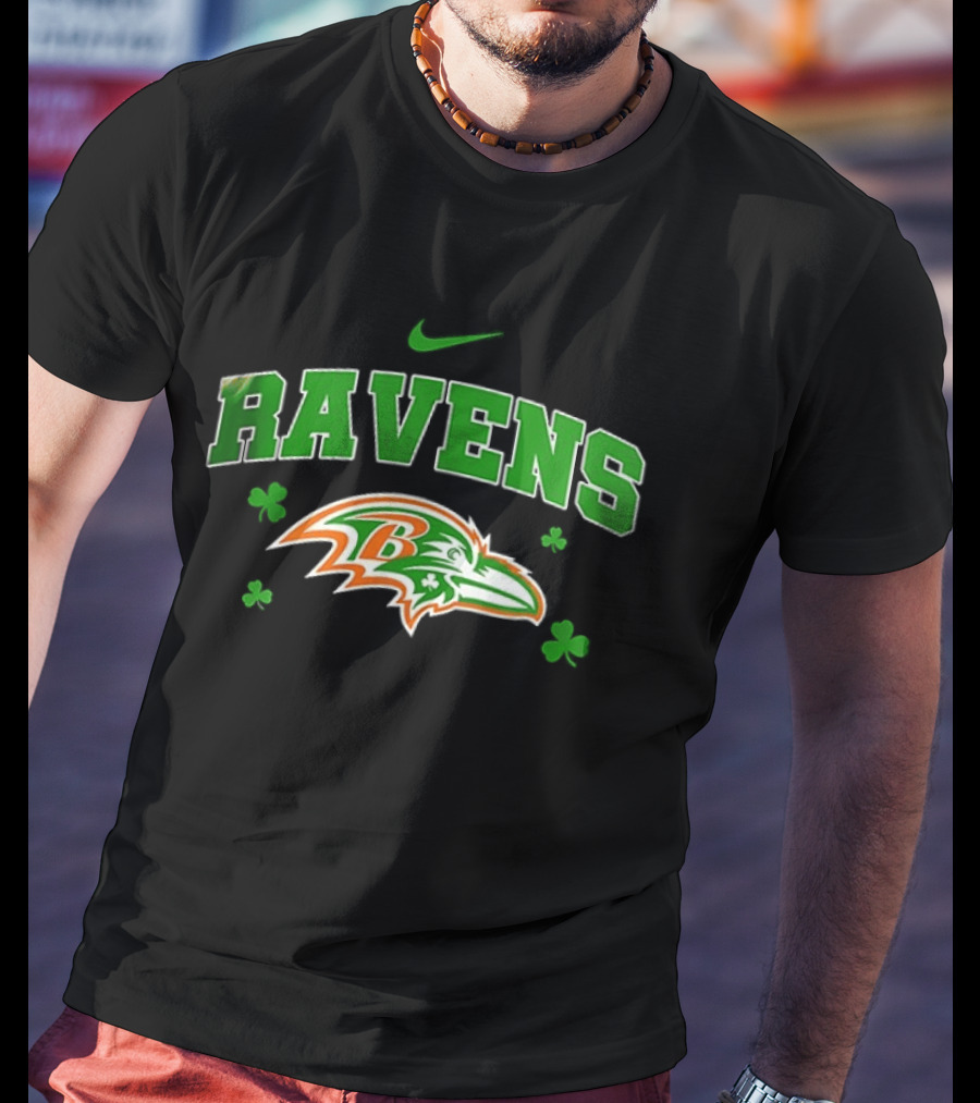 Ravens Irish Shamrock Nike Theme With Green And Orange T-Shirt