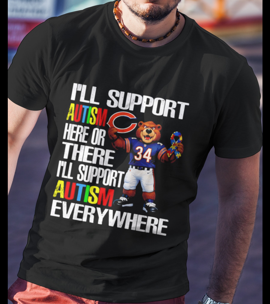 Chicago Bears Support Autism Awareness Everywhere Bear Mascot 34 T-Shirt