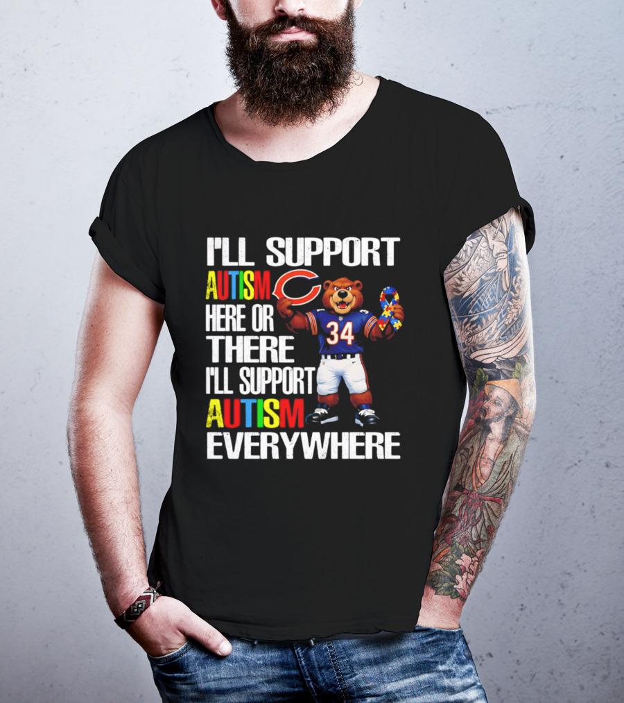 Chicago Bears Support Autism Awareness Everywhere Bear Mascot 34 T-Shirt