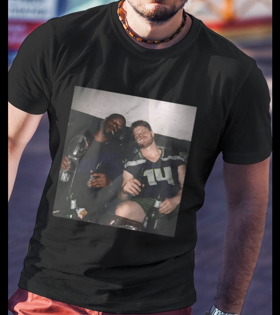 Lombardi Trophy Celebration With Jersey Number 14 NFL Players Drinking Smoking T-Shirt