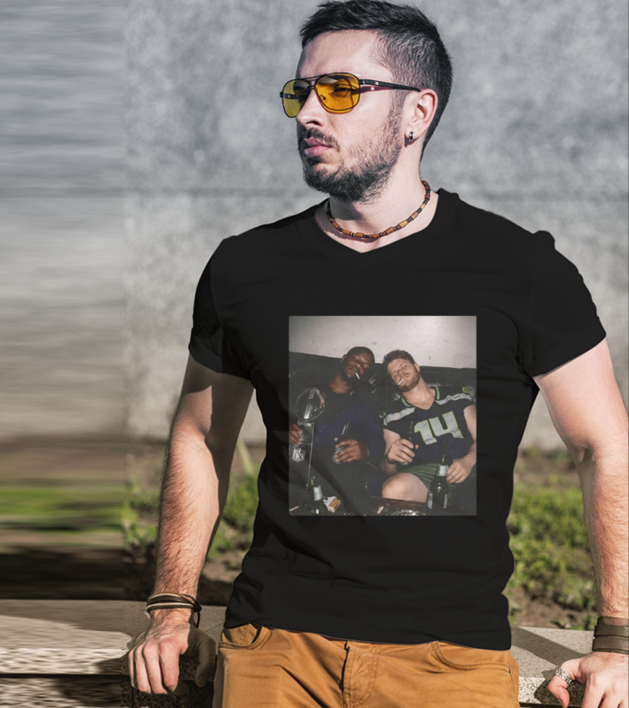 Lombardi Trophy Celebration With Jersey Number 14 NFL Players Drinking Smoking T-Shirt
