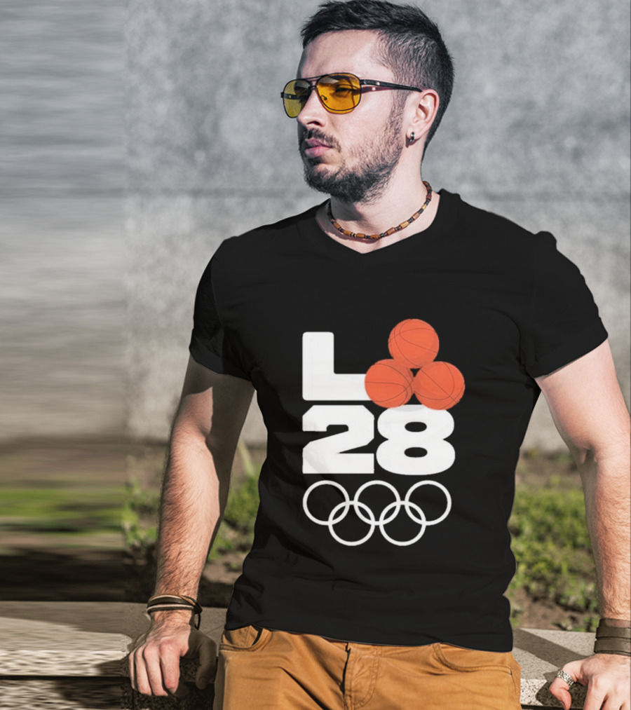 LA28 Basketball Olympic Rings NBA All Star Mitchell Ness Los Angeles T-Shirt