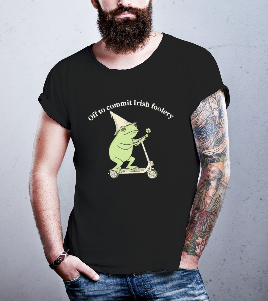 Off To Commit Irish Foolery Frog On Scooter St Patrick's Day T-Shirt