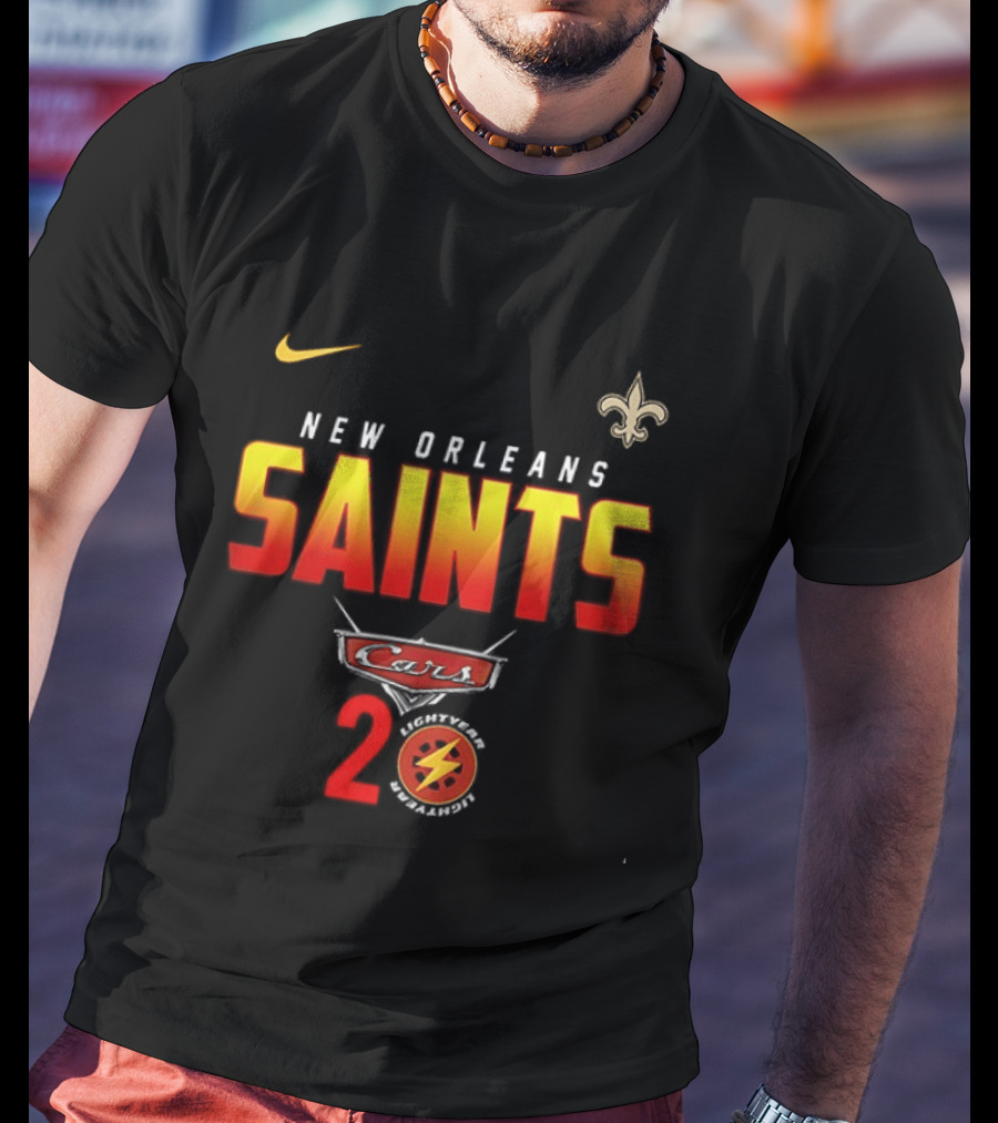 New Orleans Saints Cars 20th Anniversary Nike Fleur De Lis Lightning Bolt T-Shirt