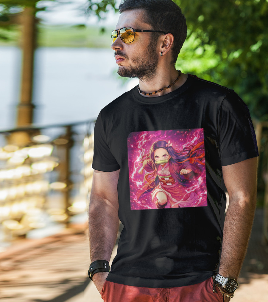 Nezuko Kamado Pink Demon Lightning Aura Magic T-Shirt