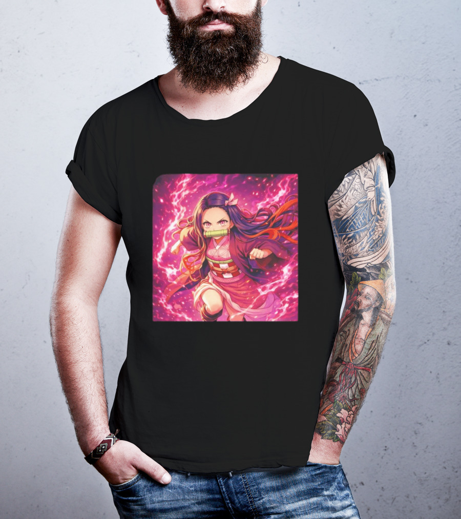 Nezuko Kamado Pink Demon Lightning Aura Magic T-Shirt