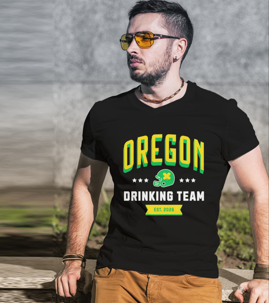 Oregon Drinking Team St. Patrick's Day 2026 Est. 2026 Helmet Clover Stars T-Shirt