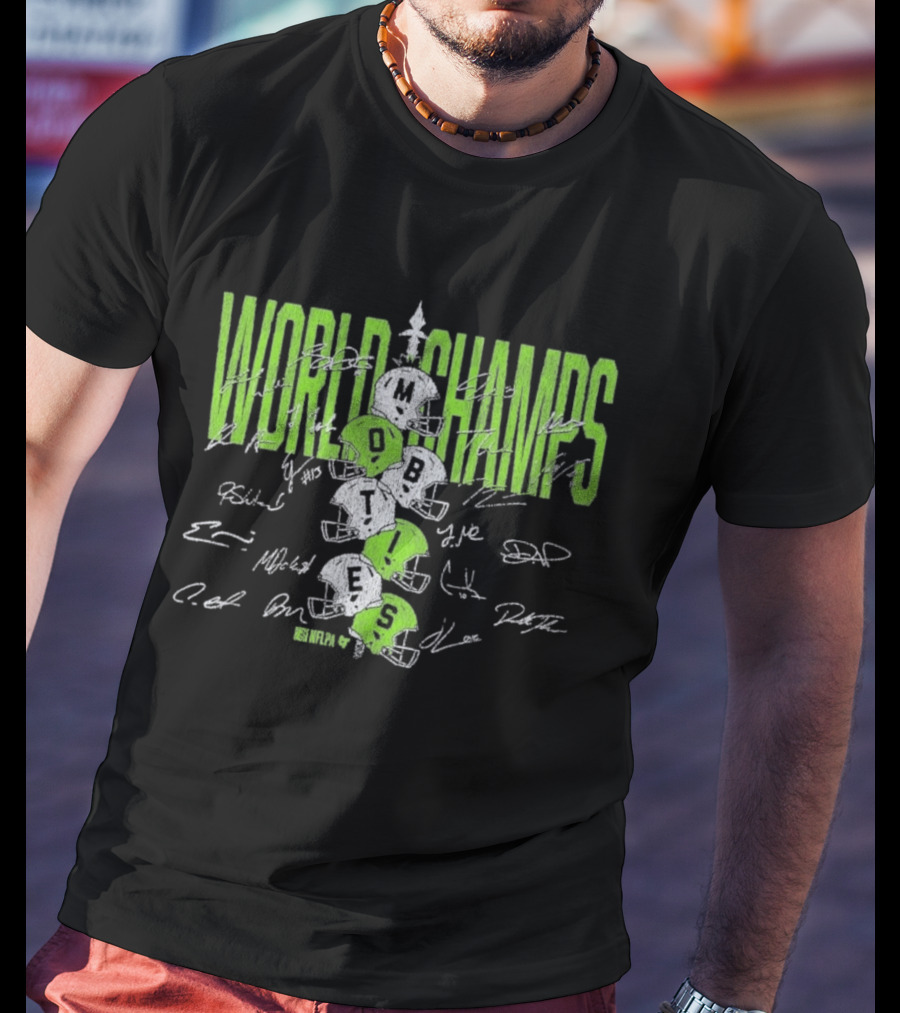 World Champs Seattle Football Helmet Stack Signatures T-Shirt