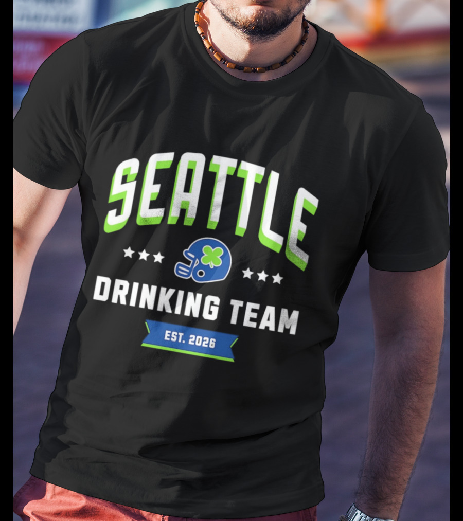 Seattle Drinking Team Est. 2026 St. Patrick's Day Football Helmet Clover Stars T-Shirt