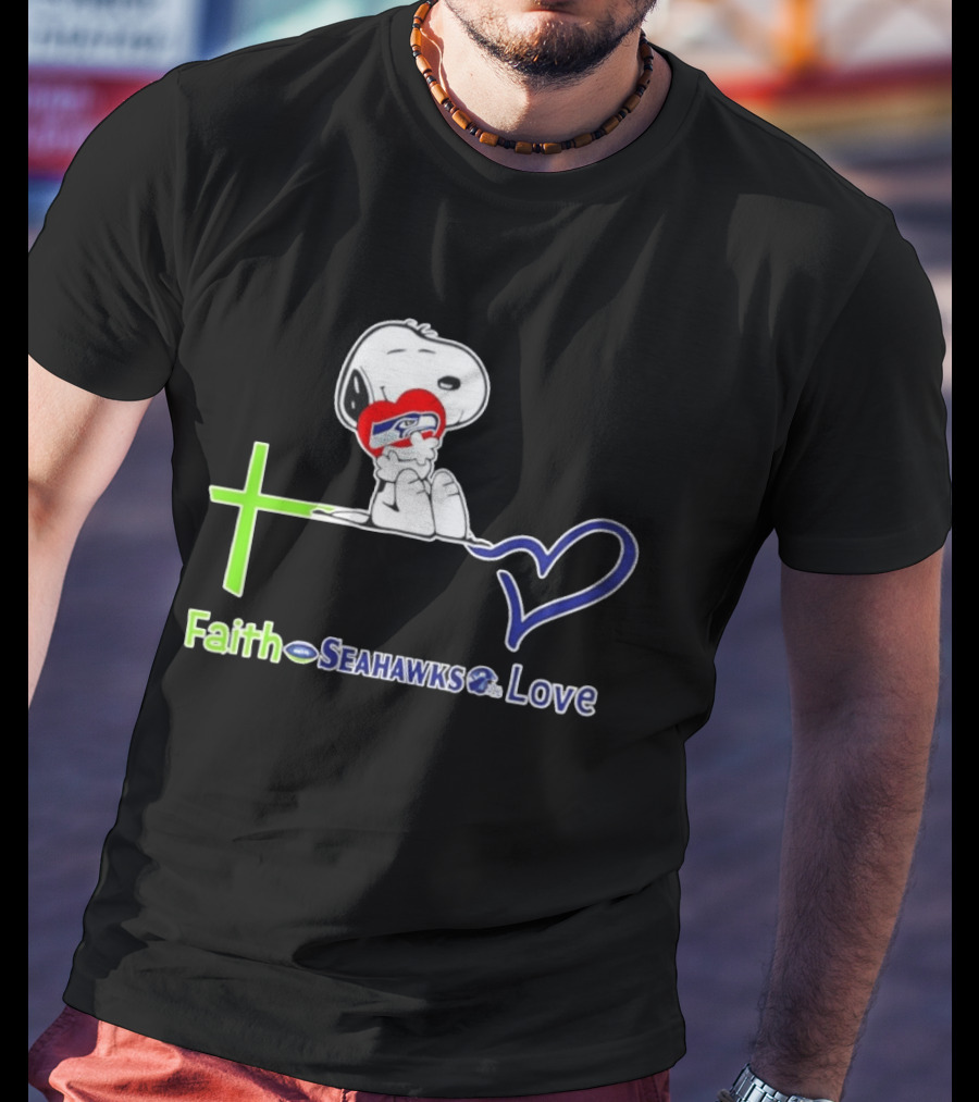 Faith Seahawks Love Snoopy Hugs Heart T-Shirt