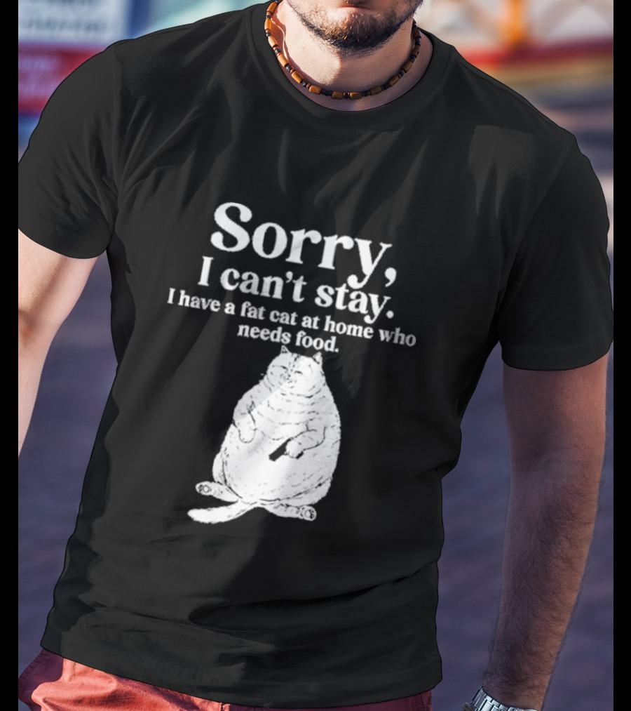 Sorry I Can't Stay I Have A Fat Cat At Home Who Needs Food Cat Lover Humor T-Shirt