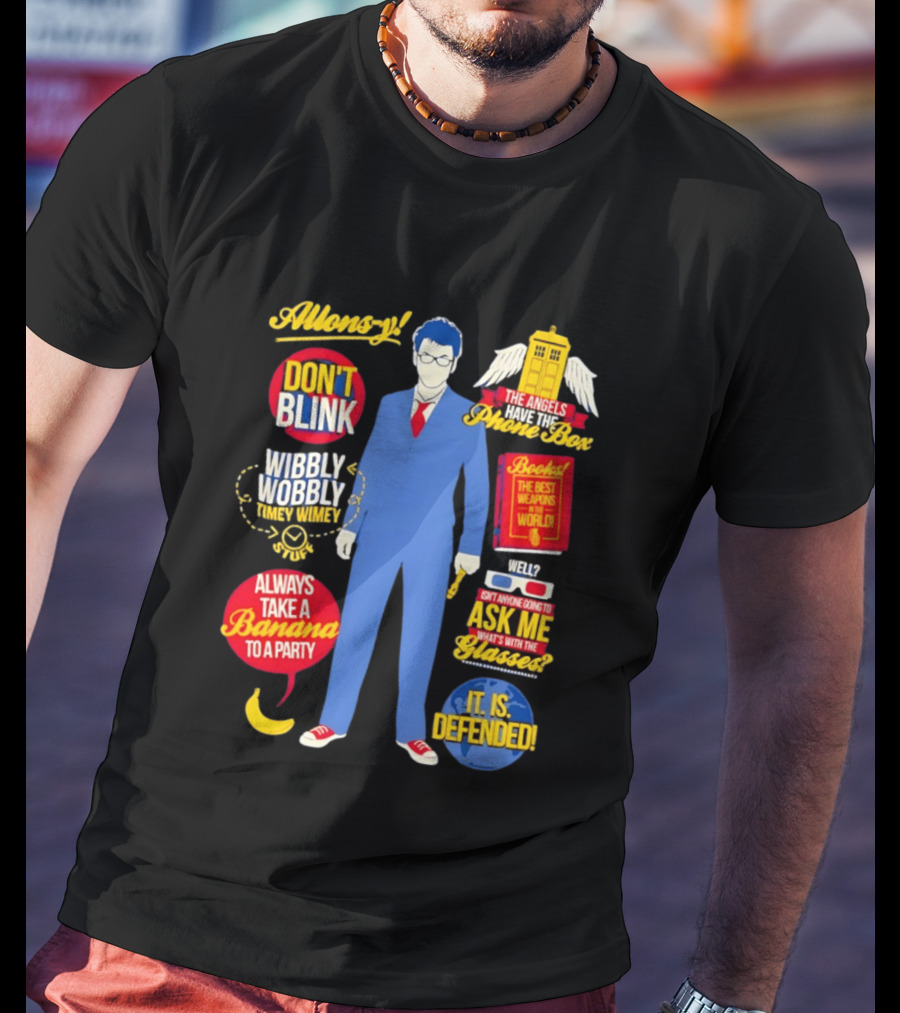 10th Doctor Quotes Wibbly Wobbly Timey Wimey Don't Blink TARDIS Banana T-Shirt