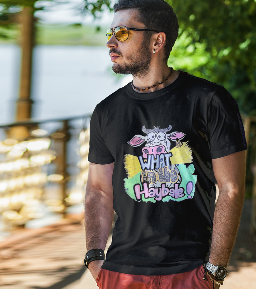 Funny Cow Cartoon What In The Haybale Expression T-Shirt