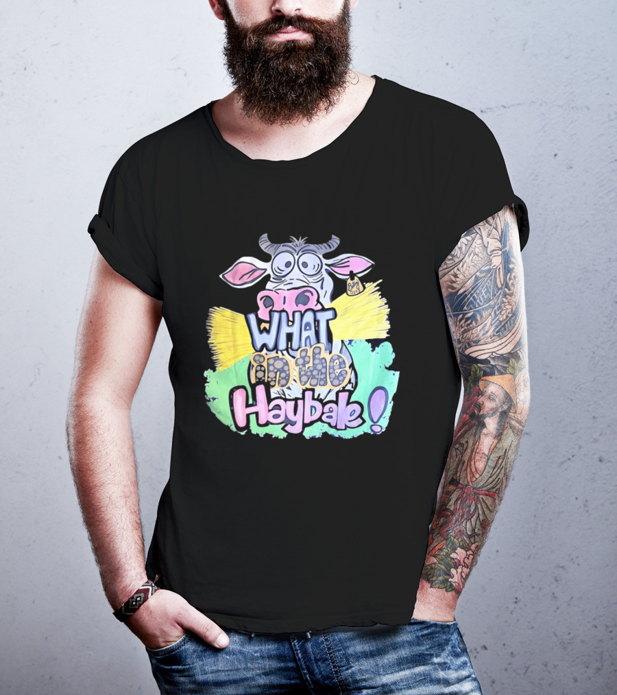 Funny Cow Cartoon What In The Haybale Expression T-Shirt