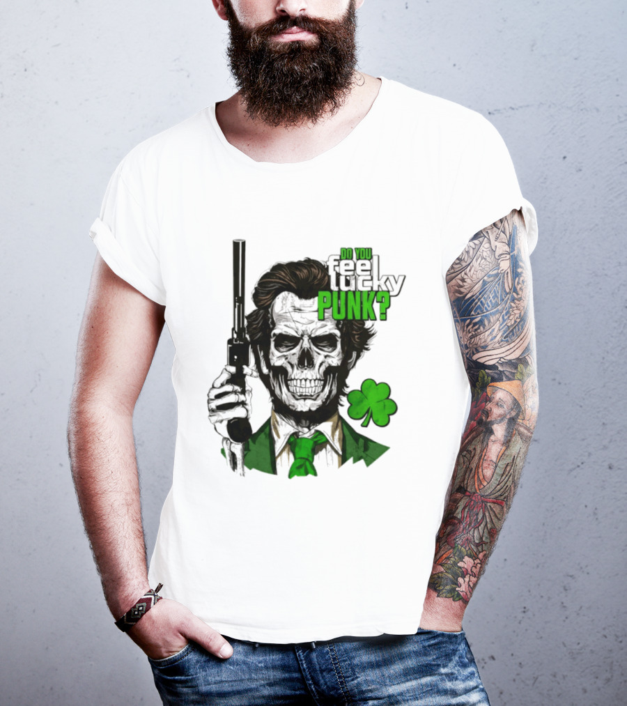 Do You Feel Lucky Punk Skull Gun Shamrock T-Shirt