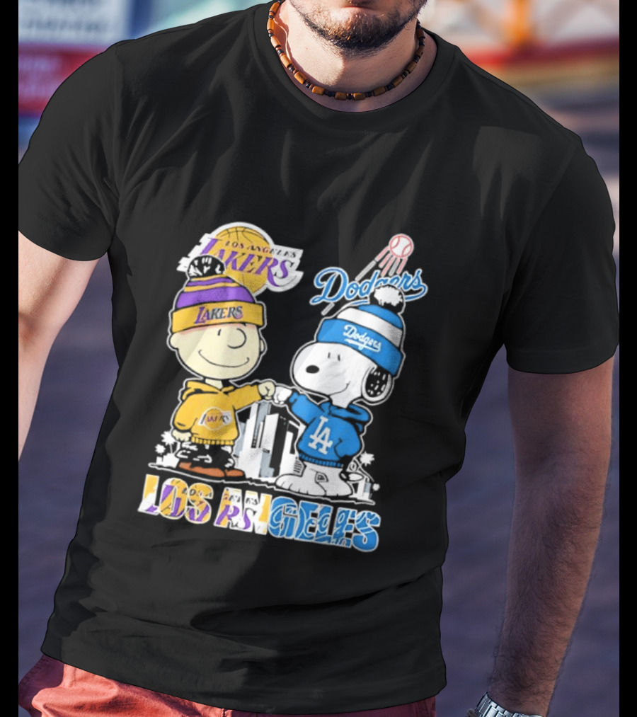 Snoopy Charlie Brown Los Angeles Lakers Dodgers Friendship Team Spirit T-Shirt
