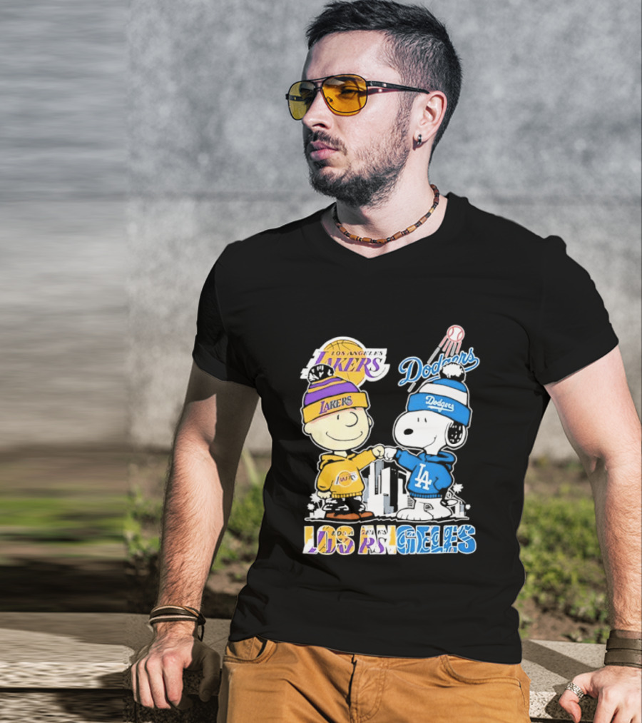 Snoopy Charlie Brown Los Angeles Lakers Dodgers Friendship Team Spirit T-Shirt