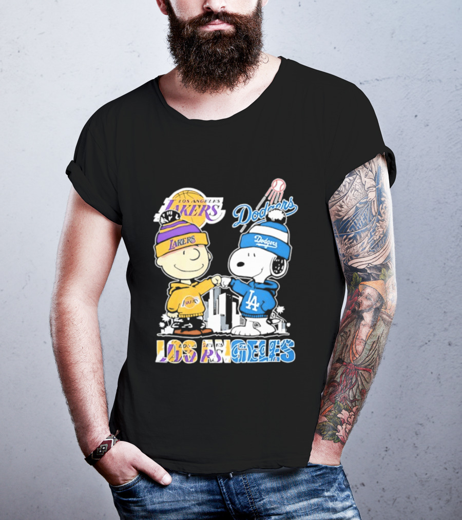 Snoopy Charlie Brown Los Angeles Lakers Dodgers Friendship Team Spirit T-Shirt