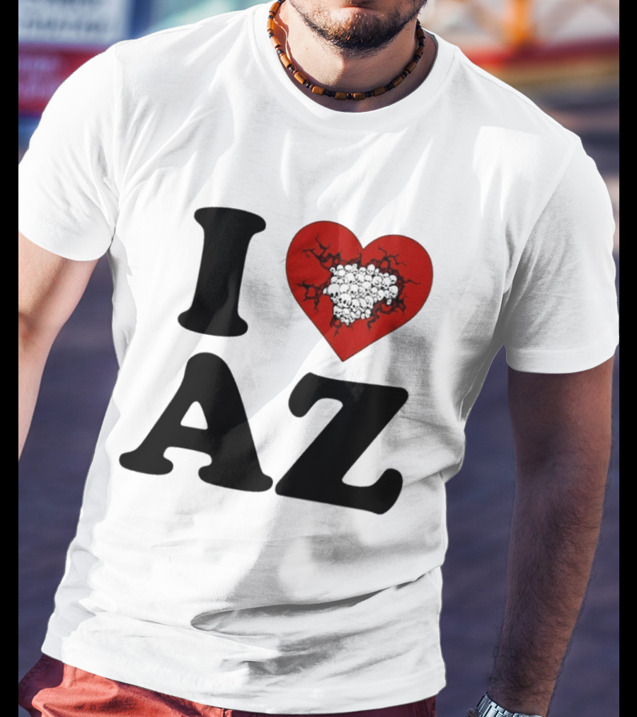 I Heart AZ Skull Filled Red Heart T-Shirt