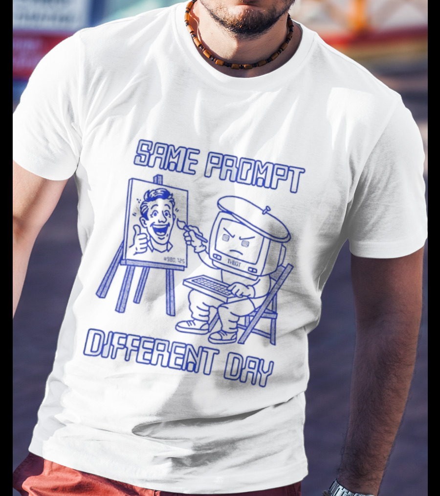 Same Prompt Different Day AI Painter Cartoon With Easel And T-Shirt