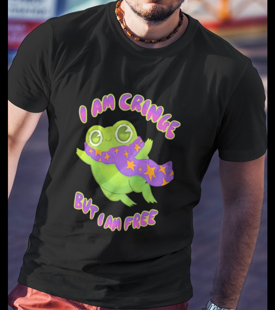 I Am Cringe But I Am Free Frog With Purple Starry Scarf T-Shirt