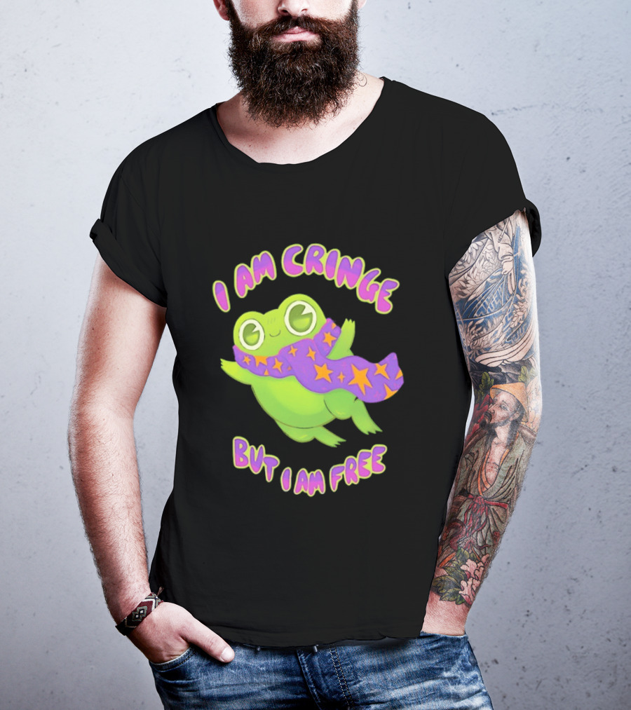 I Am Cringe But I Am Free Frog With Purple Starry Scarf T-Shirt