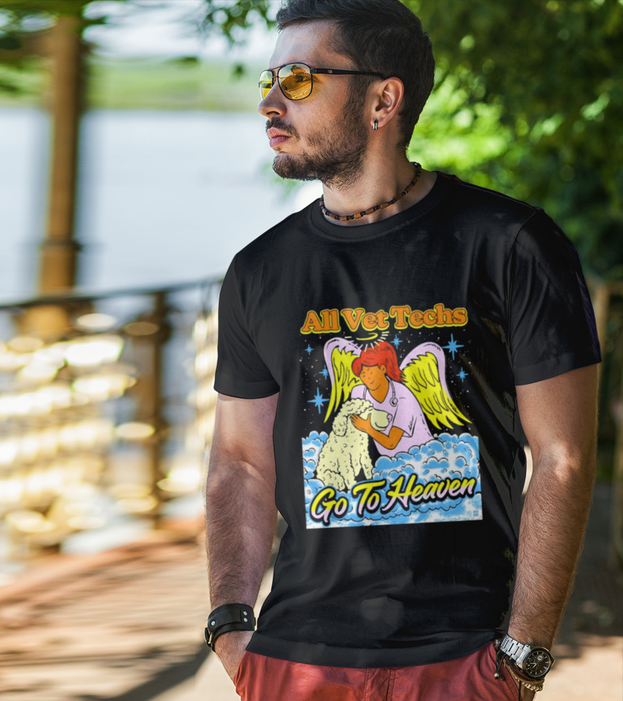 All Vet Techs Go To Heaven Angel Holding Dog Clouds T-Shirt