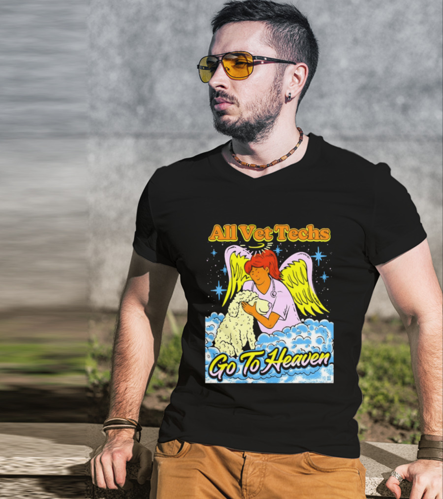 All Vet Techs Go To Heaven Angel Holding Dog Clouds T-Shirt
