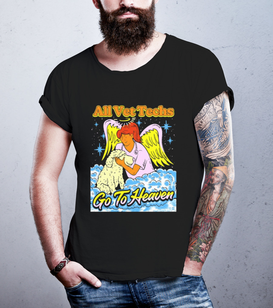 All Vet Techs Go To Heaven Angel Holding Dog Clouds T-Shirt