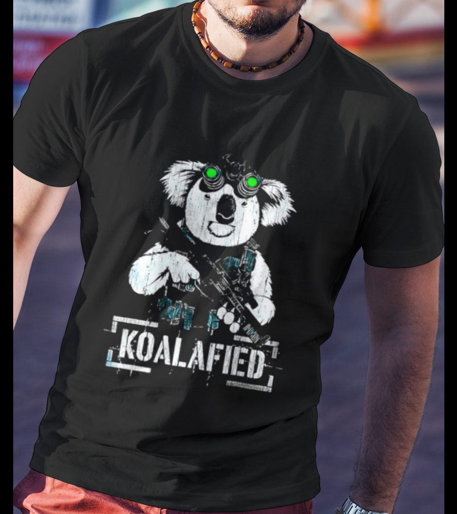 Koalafied Funny Koala With Gun And Green Goggles T-Shirt