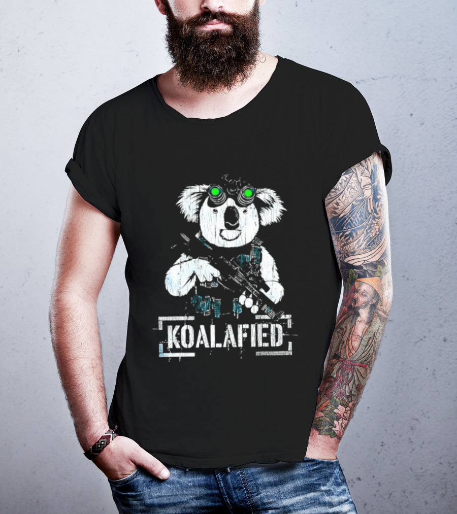 Koalafied Funny Koala With Gun And Green Goggles T-Shirt