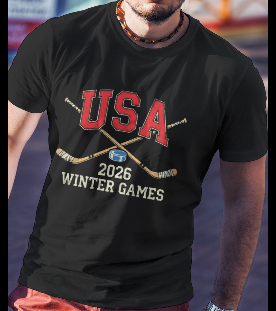 USA 2026 Winter Games Hockey Sticks And Puck T-Shirt