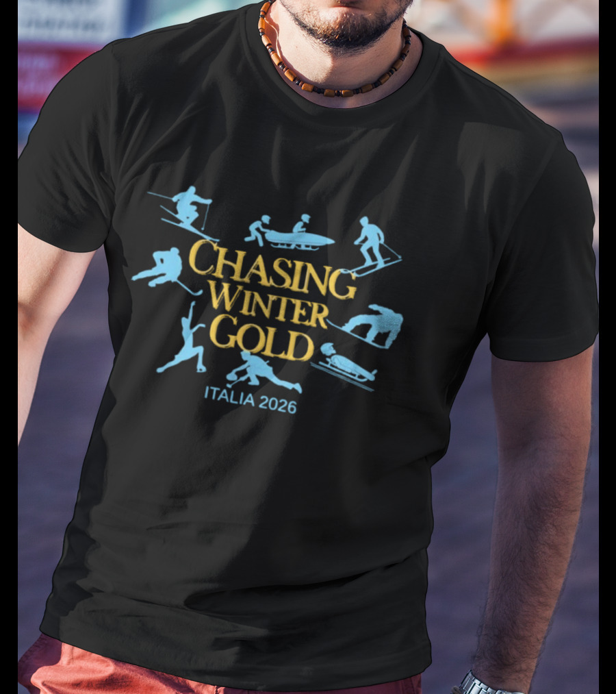 Chasing Winter Gold Italia 2026 Figure Skating Skiing Ice Hockey Bobsledding T-Shirt
