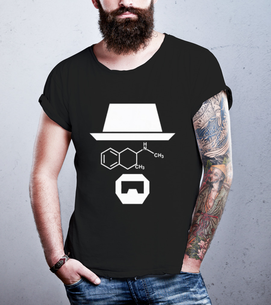 Heisenberg Hat And Methamphetamine Molecule Chemistry Breaking Bad T-Shirt
