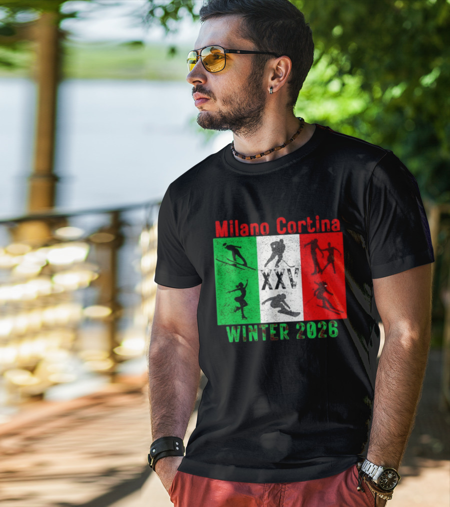 Milano Cortina Winter 2026 Italy Flag XXV Skiing Skating Snowboarding T-Shirt