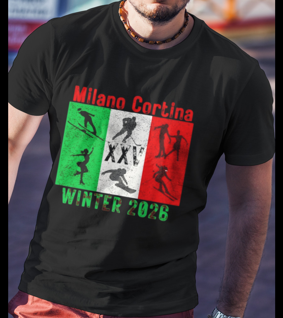 Milano Cortina Winter 2026 Italy Flag XXV Skiing Skating Snowboarding T-Shirt