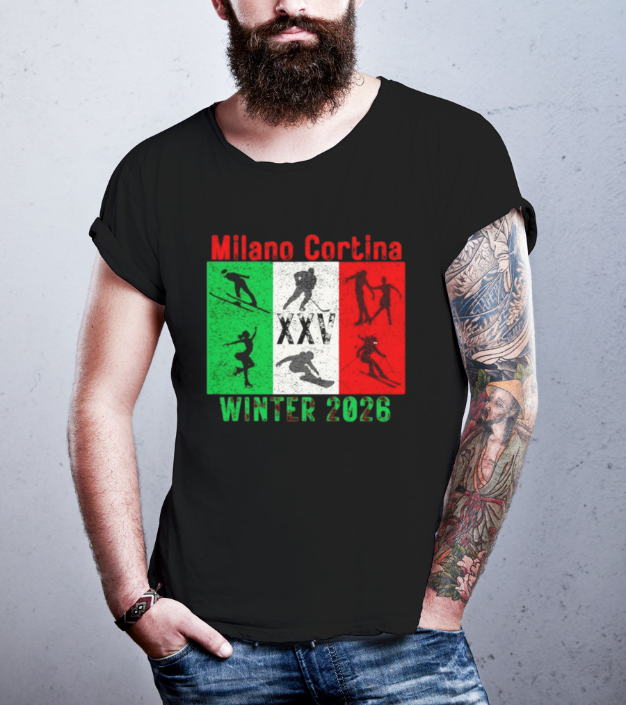Milano Cortina Winter 2026 Italy Flag XXV Skiing Skating Snowboarding T-Shirt