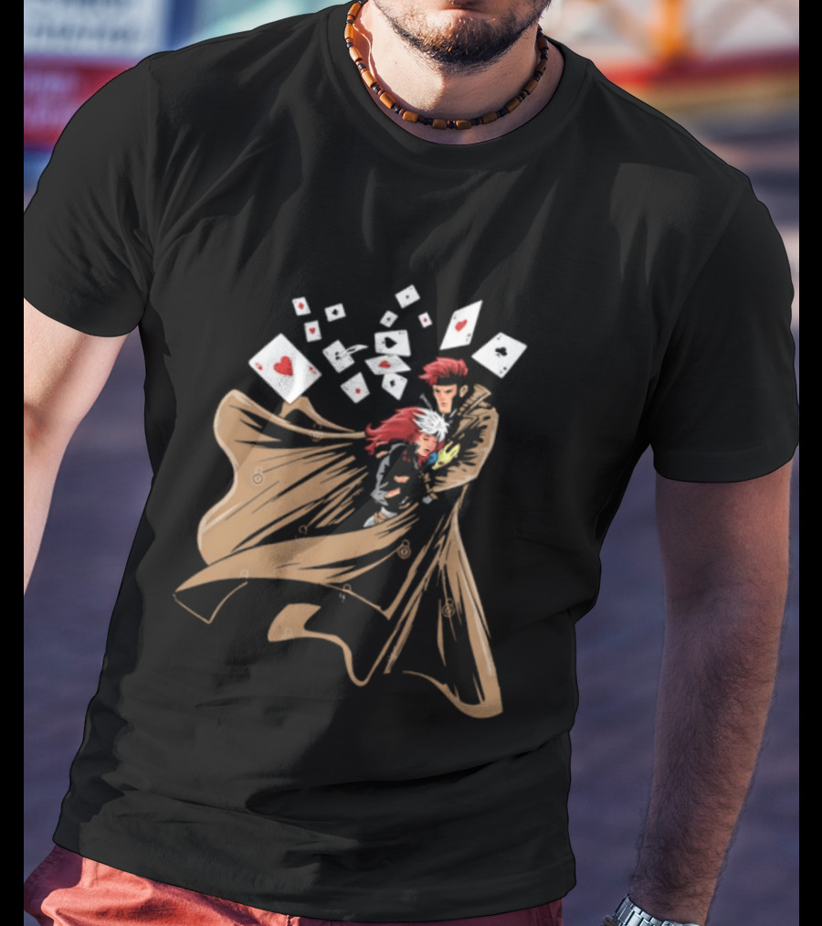 Mutant Love Rogue And Gambit Playing Cards Embrace T-Shirt