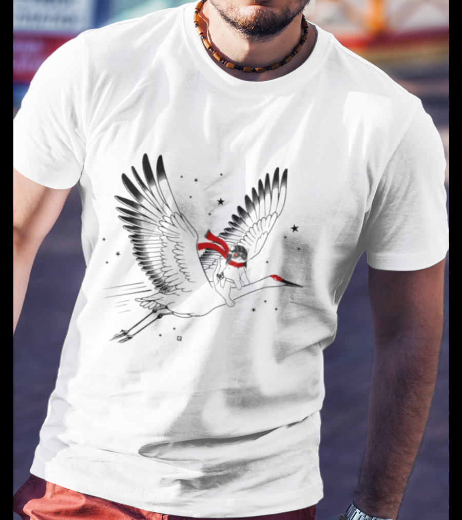 Gary Riding Crane With Stars And Red Accents T-Shirt