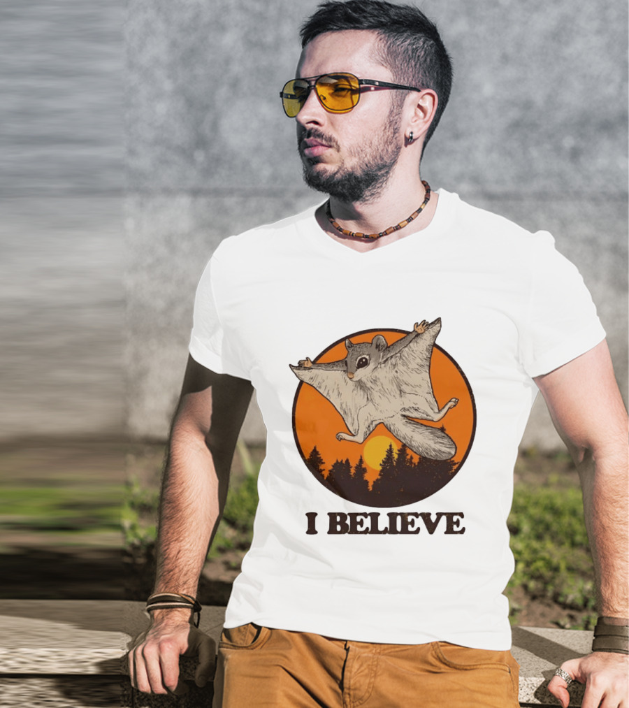 I Believe Flying Squirrel Sunset T-Shirt