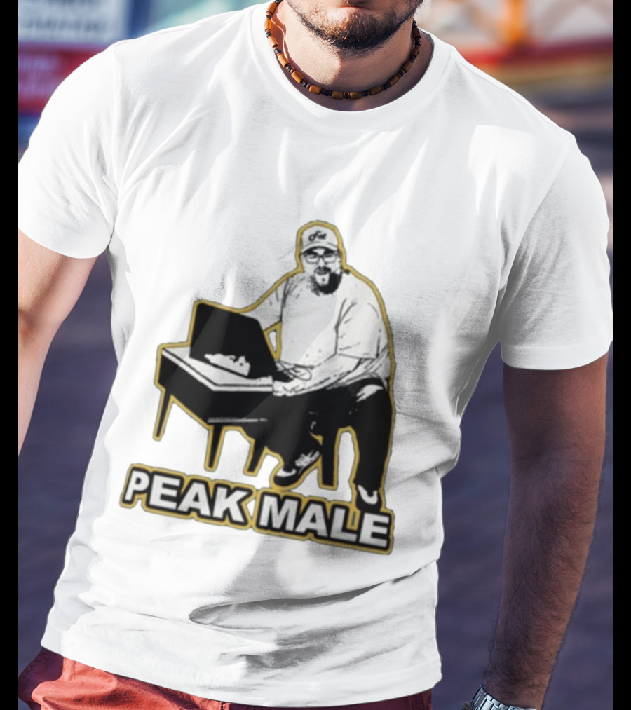 PEAK MALE Bearded Man Sitting At Desk Sketch T-Shirt