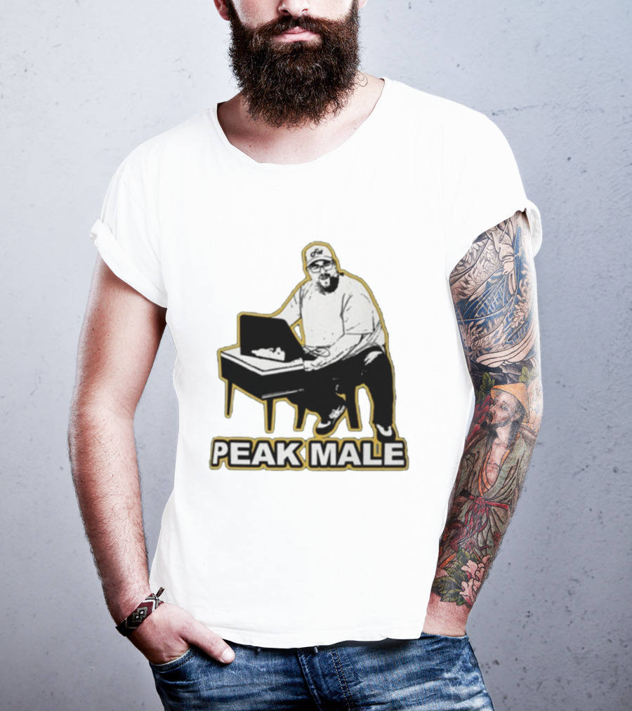 PEAK MALE Bearded Man Sitting At Desk Sketch T-Shirt