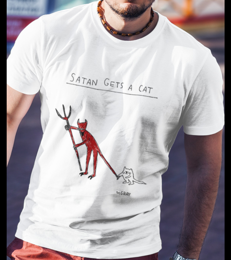 Satan Gets A Cat Devil Figure Pitchfork Drawing By The Oatmeal T-Shirt